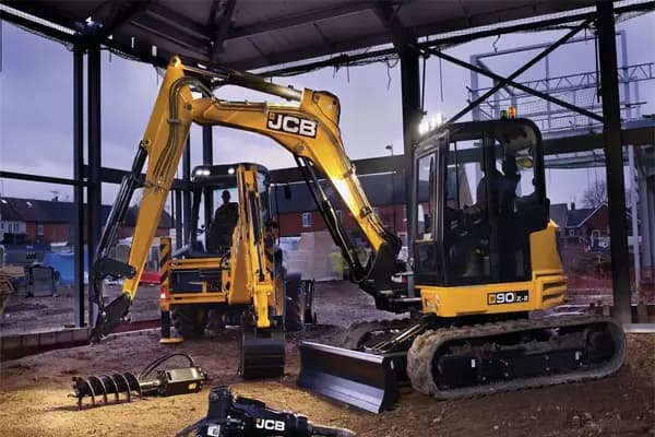 JCB 3CX backhoe loader and JCB 90Z-2 excavator supplied by QuoteMeHire for reliable plant and machinery hire on construction sites across the UK.